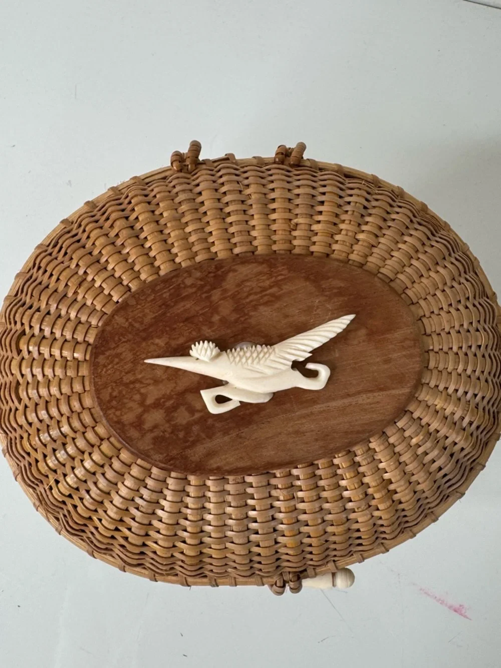Vintage Nantucket Basket Handbag with Bird - Picture 5 of 9